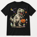 Black shirt mockup with your Halloween dinosaur design