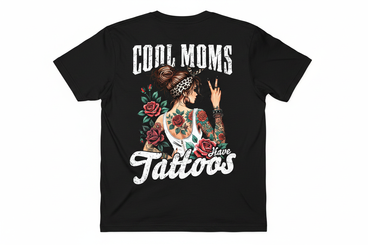 Cool Moms Have Tattoos - Back of Black Shirt