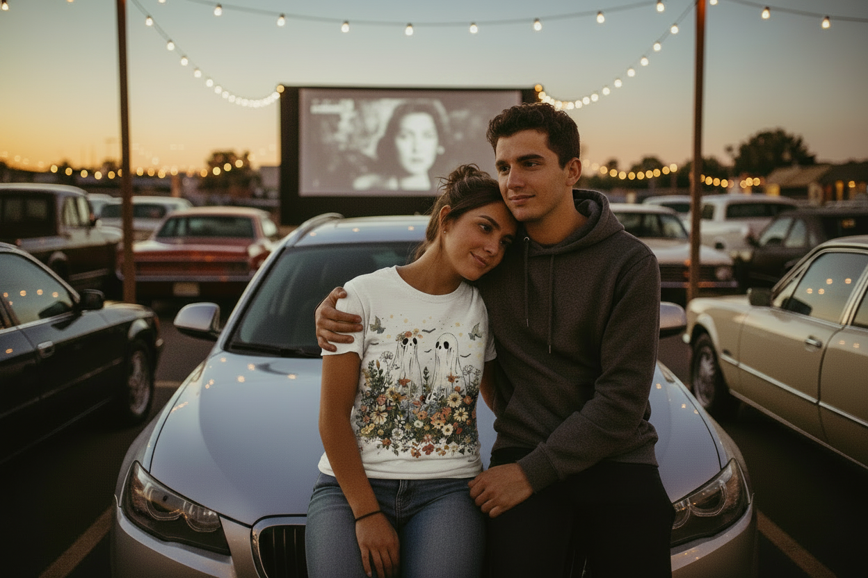 Drive-In Lifestyle Shot - Women's Fitted Tee
